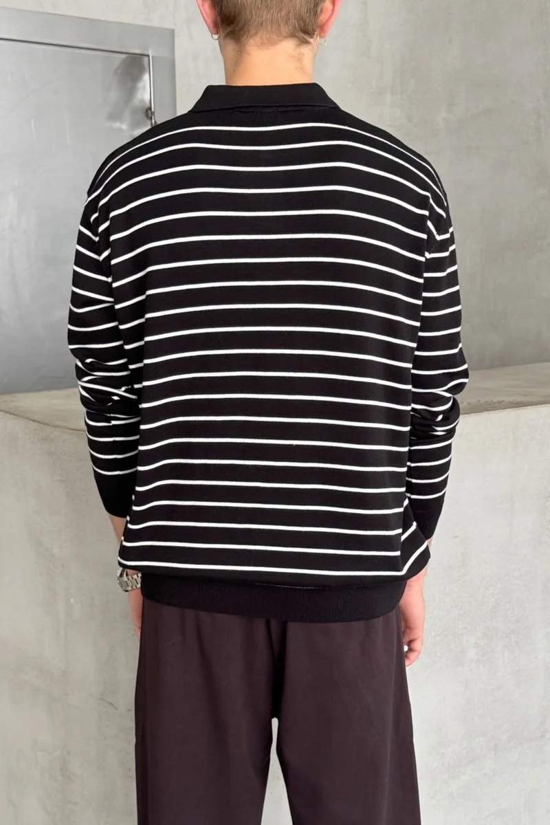 هايمان Men's Cotton Polo Collar Oversize Knitwear Sweater