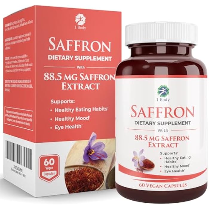 1 Body Saffron Extract Supplement, 88.5 mg Safranal, Antioxidant and Mood Support, Vegetarian Capsules - Image 1