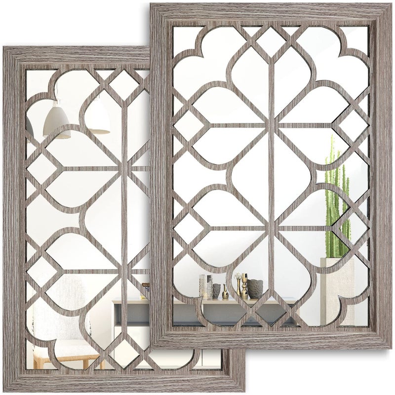 Wocred Set of 2 Rectangular Wall MirrorGorgeous Rustic Farmhouse Accent MirrorBarn Wood Color Entry Mirror for Bathroom RenovationBedroomsLiving Rooms and More11x15