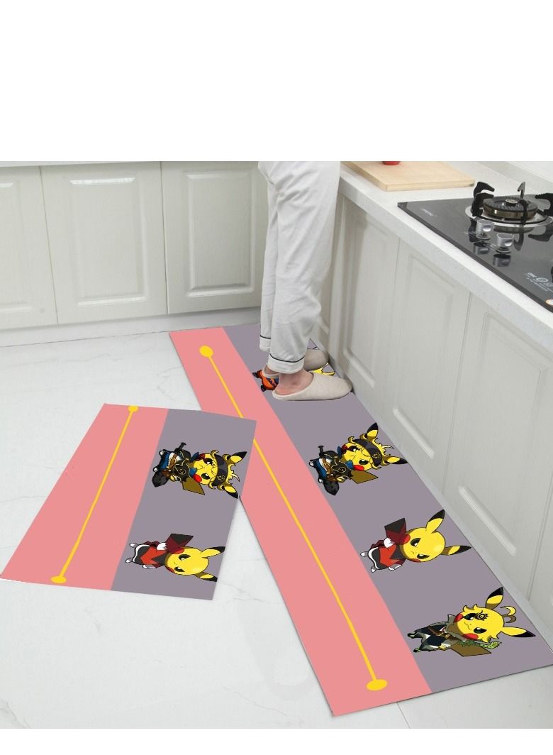 Y&D 2-Piece Non-Slip Floor Mats Cute Cartoon Super Absorbent Kitchen Rug Set 
