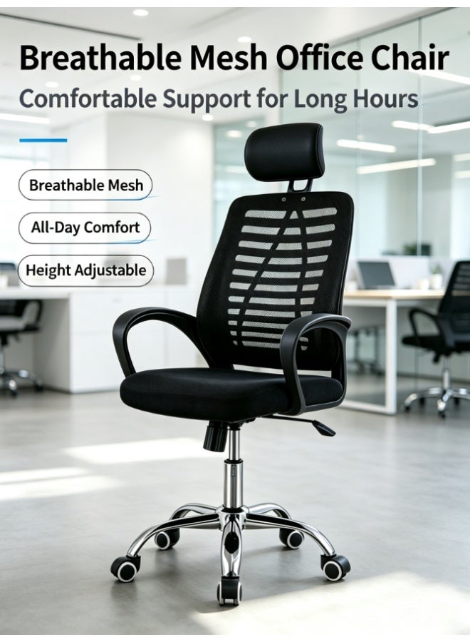 CityRiya-Long Ergonomic Mesh Office Chair with Head Support, Adjustable Height Rolling Swivel Computer Desk Chair for Workplace & Study (BGY-001) - Image 1