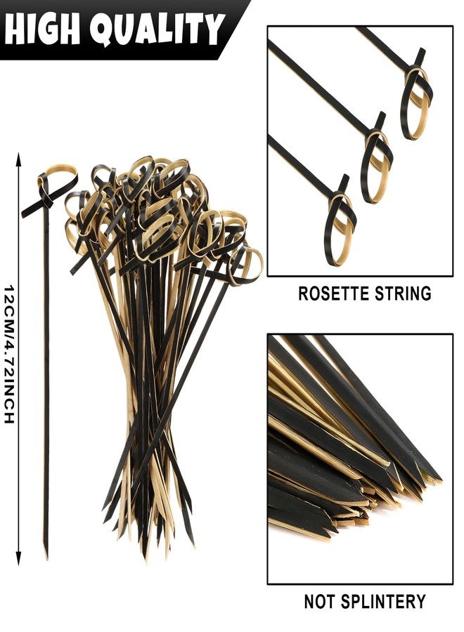 مينبلان 1000 قطعة من أعواد الكوكتيل المصنوعة من الخيزران، أسياخ خيزران بطول 4.72 بوصة، أعواد تزيين طعام مصنوعة يدويًا مع عقدة حلقية، أعواد أسنان للفواكه للمشروبات والمقبلات ووجبات الحفلات ذات الطابع الكوكتيل (أسود) - Image 4