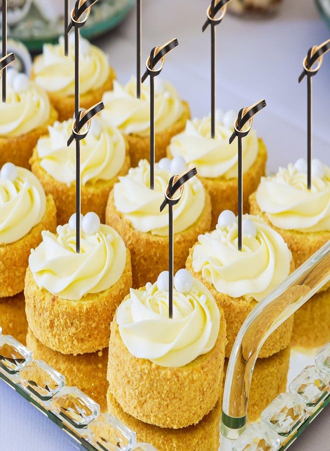 مينبلان 1000 قطعة من أعواد الكوكتيل المصنوعة من الخيزران، أسياخ خيزران بطول 4.72 بوصة، أعواد تزيين طعام مصنوعة يدويًا مع عقدة حلقية، أعواد أسنان للفواكه للمشروبات والمقبلات ووجبات الحفلات ذات الطابع الكوكتيل (أسود) - Image 2