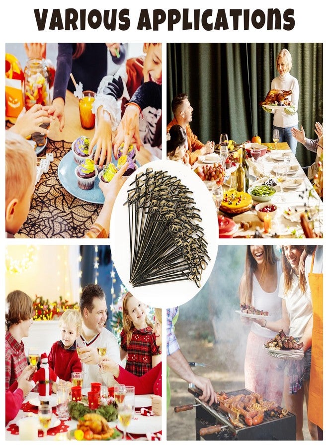 مينبلان 1000 قطعة من أعواد الكوكتيل المصنوعة من الخيزران، أسياخ خيزران بطول 4.72 بوصة، أعواد تزيين طعام مصنوعة يدويًا مع عقدة حلقية، أعواد أسنان للفواكه للمشروبات والمقبلات ووجبات الحفلات ذات الطابع الكوكتيل (أسود) - Image 5