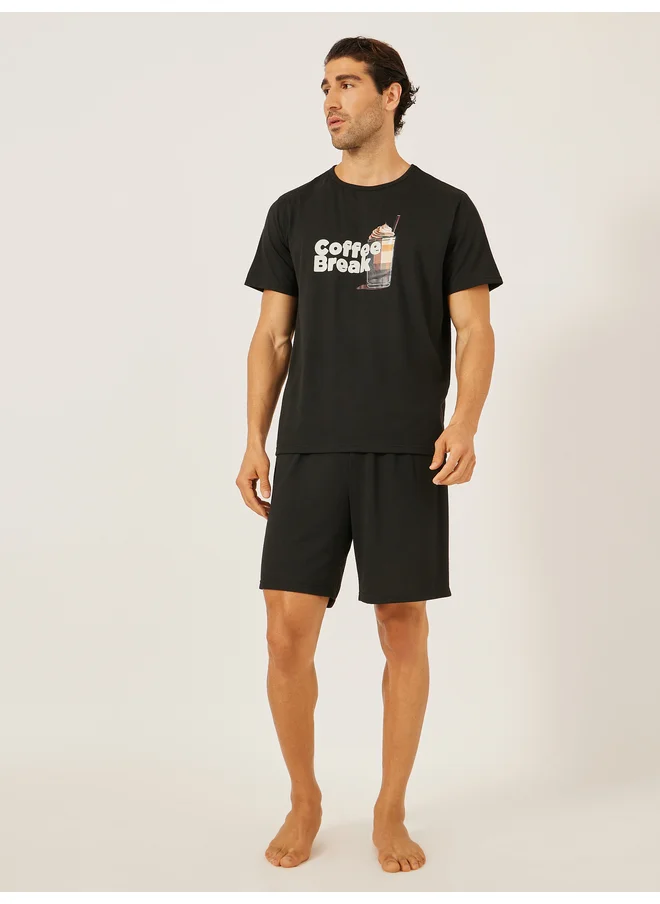 ستايلي Styli Unwind Graphic Printed T-Shirt and Solid Shorts Set