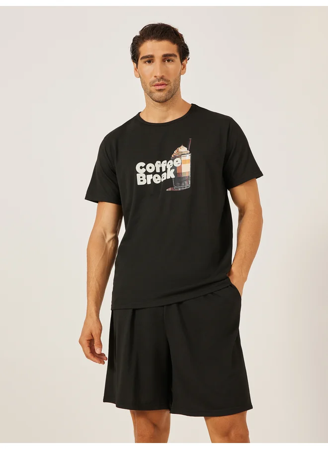 ستايلي Styli Unwind Graphic Printed T-Shirt and Solid Shorts Set