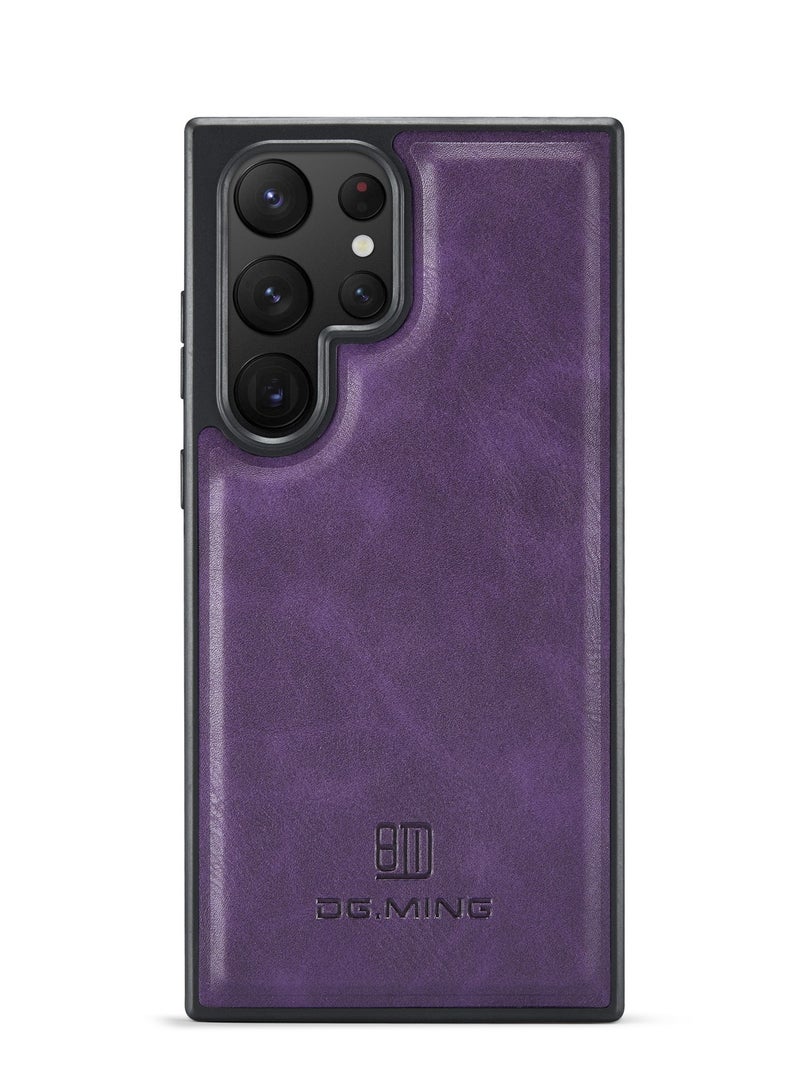 DGMING Case Cover Premium Leather Back with Logo CutOut Shockproof Compatible with Samsung Galaxy S23 Ultra (Purple) - Image 2
