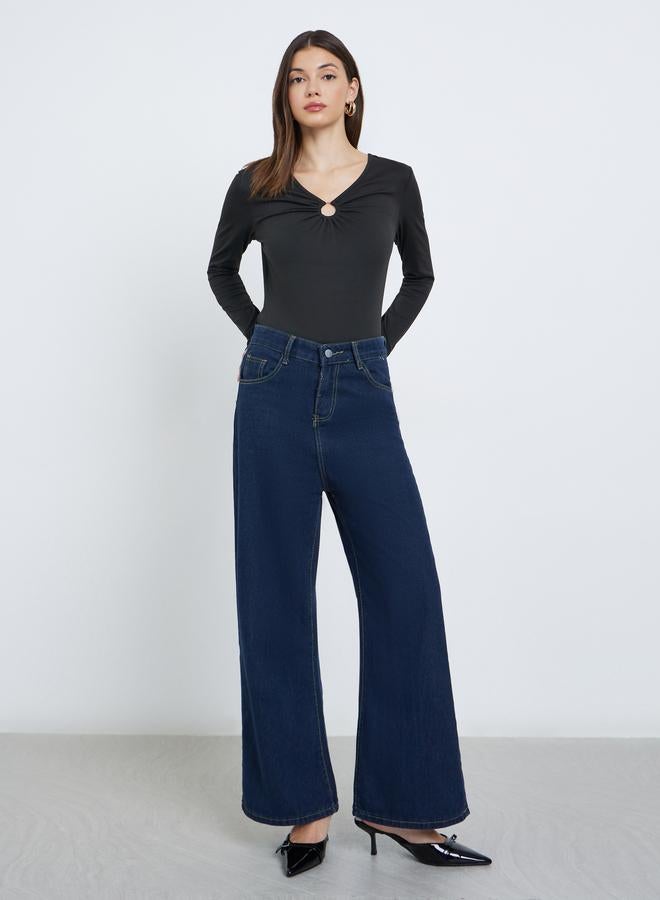 Styli Black Keyhole Detail Fitted Knit Top - Image 2