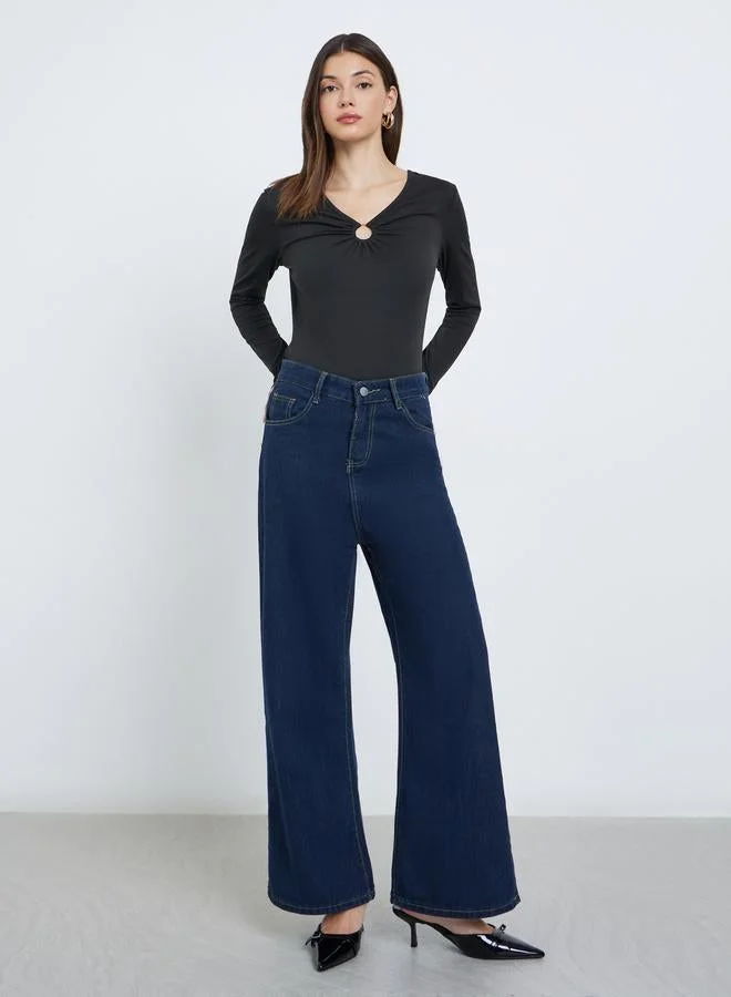 Styli Styli Black Keyhole Detail Fitted Knit Top