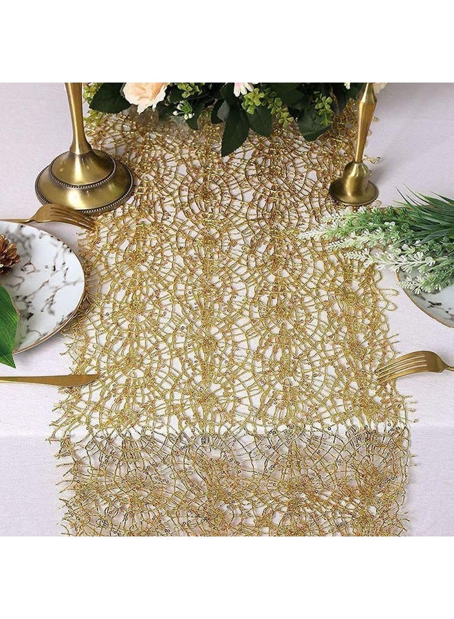 QueenDream 2 Pack 12 x 80 Inches Gold Sequin Mesh Table Runner Home Table Decor Table Line for Rustic Party Wedding Decorations Mesh Roll - Image 1