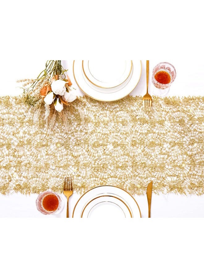 QueenDream 2 Pack 12 x 80 Inches Gold Sequin Mesh Table Runner Home Table Decor Table Line for Rustic Party Wedding Decorations Mesh Roll - Image 4
