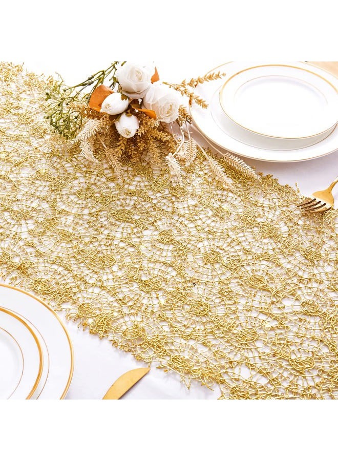 QueenDream 2 Pack 12 x 80 Inches Gold Sequin Mesh Table Runner Home Table Decor Table Line for Rustic Party Wedding Decorations Mesh Roll - Image 2