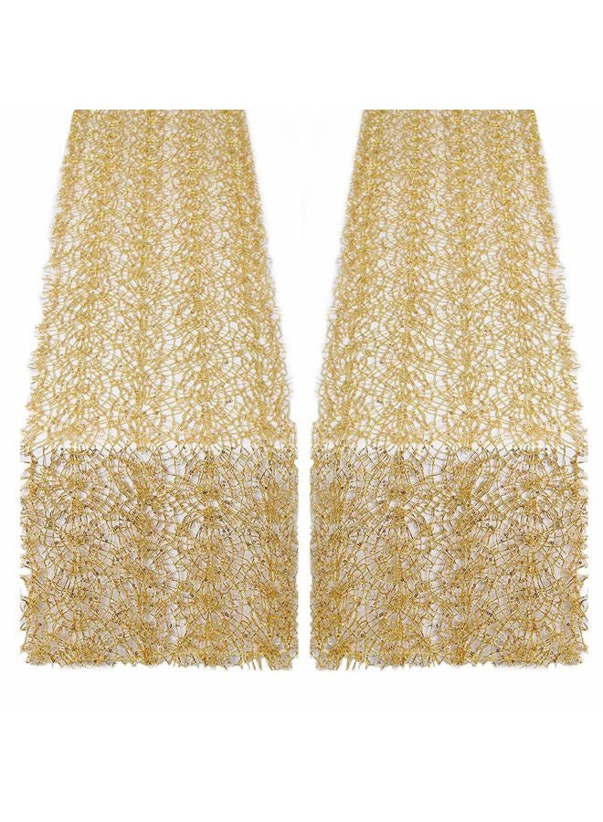 QueenDream 2 Pack 12 x 80 Inches Gold Sequin Mesh Table Runner Home Table Decor Table Line for Rustic Party Wedding Decorations Mesh Roll - Image 3