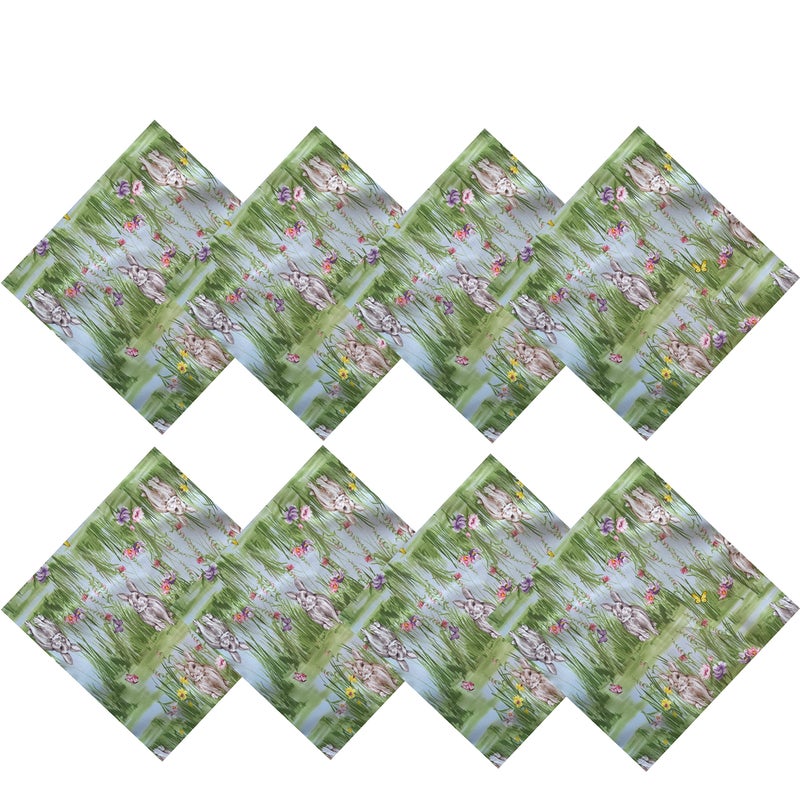 Newbridge Easter Bunny Rabbit Meadow Fabric Napkins Spring Bunnies and Pastel Floral Easy Care Stain Resistant Fabric Napkins Set of 8 Napkins