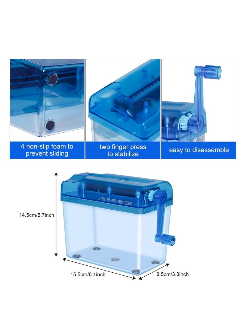 Mini Hand Shredder, Portable Paper Shredder Manual Shredder, Documents Paper Cutting Tool Home Office Desktop Stationery Birthday Gift, with 1L Transparent Plastic Window Bin (Blue) - Image 5