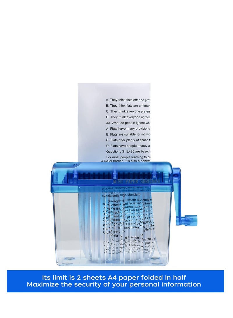 Mini Hand Shredder, Portable Paper Shredder Manual Shredder, Documents Paper Cutting Tool Home Office Desktop Stationery Birthday Gift, with 1L Transparent Plastic Window Bin (Blue) - Image 4