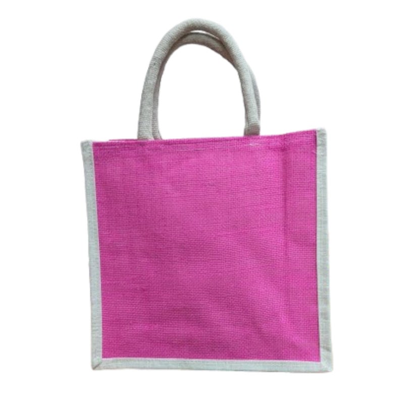 Handmakers Handmaker Pink & White Jute Bags for Return Gift Bags | A4 Size Bag for Wedding Gift Bags (12X12X5inch) (Pack of 10) - Image 2