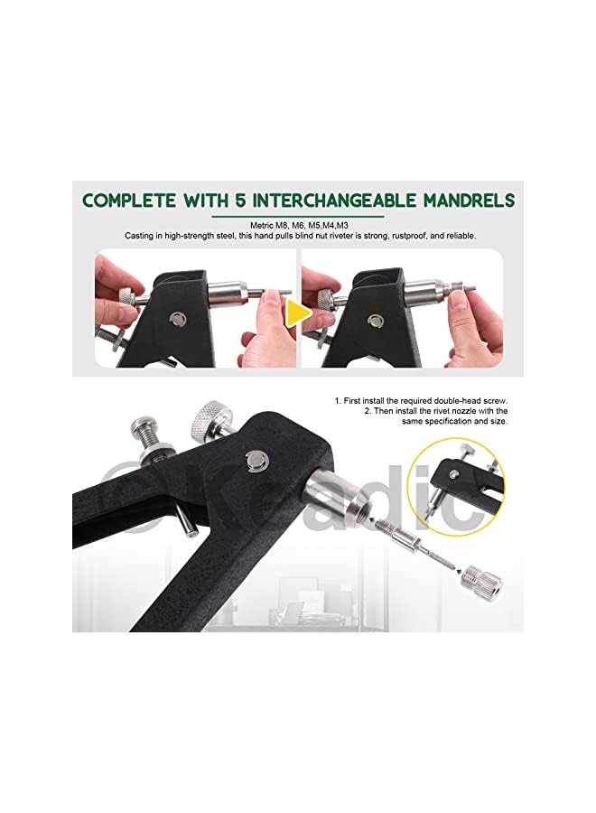 Keadic 156Pcs Heavy Duty Hand Rivet Tool Nut Setter Kit Contains Nutsert Tool with 5pc Metric Interchangeable Mandrels and 100Pcs M3/M4/M5/M6/M8 Threaded Rivnuts for automotive Furniture - Image 4