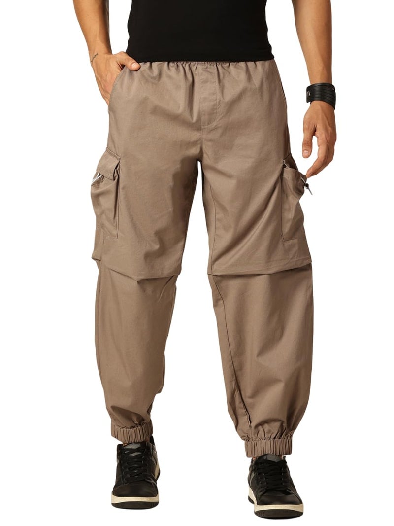 Thomas Scott Mens 100% Cotton Cargo Parachute Pants (TSB040_Brown, 30) - Image 1