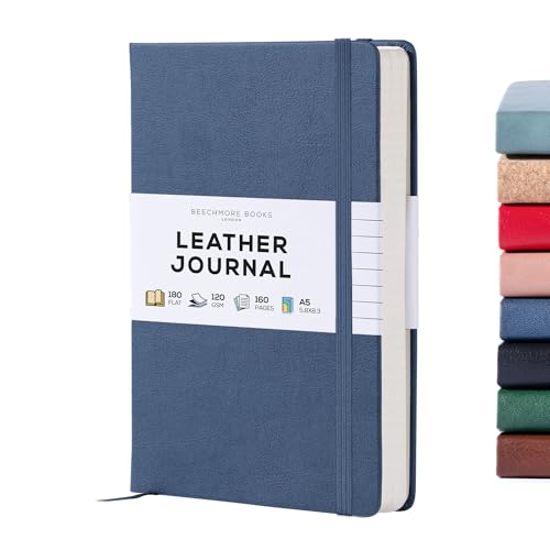 BEECHMORE BOOKS Lined Journal Notebook, 5.8 x 8.3 inch, A5 160 Lined Pages, Hardcover Leather Journals for Women, Men, Writing and Notebooks for Work - 120 GSM Thick Paper, Gifts Box Included - Image 1