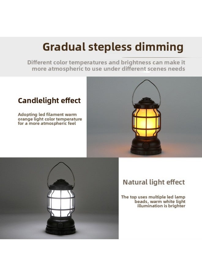 Explosions Outdoor Camping Light Atmosphere Light Flame Camping Light Tent Retro Horse Lamp Outdoor Charging Camping Light Strong Light-Color:2023262 White Flame Lamp-LED + Own 7th Battery + Cowhide Box  - Image 5