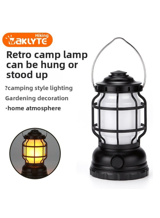 Explosions Outdoor Camping Light Atmosphere Light Flame Camping Light Tent Retro Horse Lamp Outdoor Charging Camping Light Strong Light-Color:2023262 White Flame Lamp-LED + Own 7th Battery + Cowhide Box  - Image 2