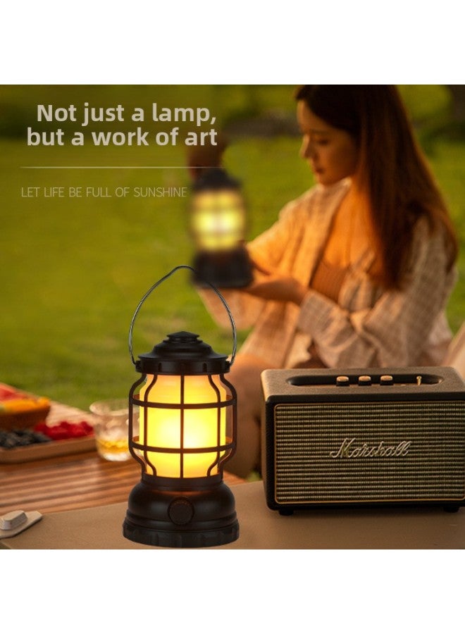 Explosions Outdoor Camping Light Atmosphere Light Flame Camping Light Tent Retro Horse Lamp Outdoor Charging Camping Light Strong Light-Color:2023262 White Flame Lamp-LED + Own 7th Battery + Cowhide Box  - Image 4