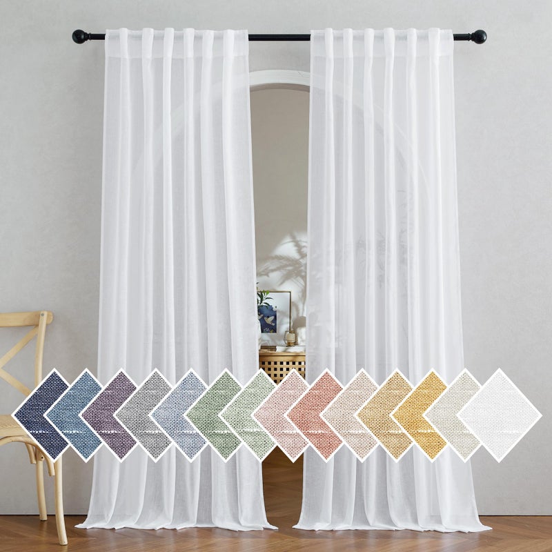 NICETOWN NICETOWN Semi Sheer White Curtains 84 inch Long Rod Pocket  Back Tab Sheer Linen Curtains  Drapes Balance Privacy  Light Panels for BedroomLiving Room W52 x L84 2 Panels 