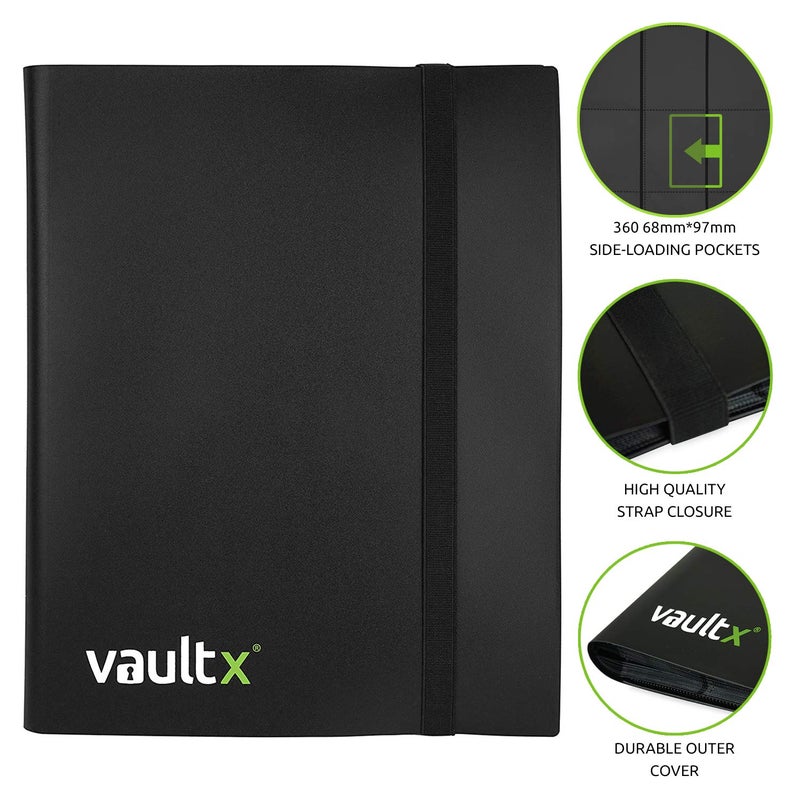 Vault X 9 Pocket Trading Card Strap Binder, 360 cards, Standard, 20 Side-Loading Pages, Folder for Collectible Card Games, Sports, TCG (Black) - Image 2