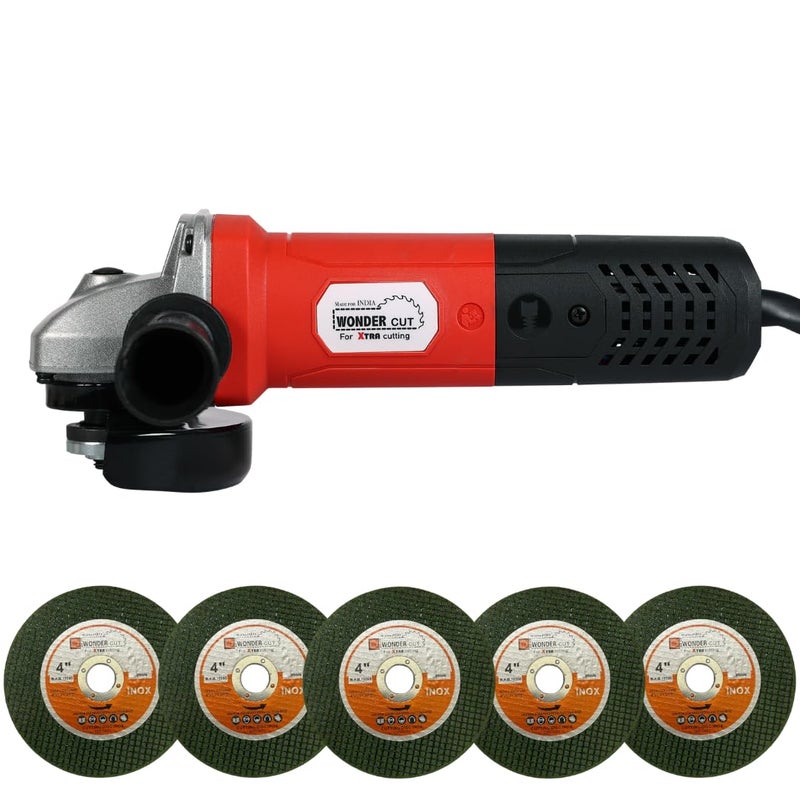 WONDERCUT Angle Grinder WC-AG810-R, 950W Heavy Duty, Copper Armature, Disc Dia 100mm, 11000 RPM with Cutting Wheel and Guard - Image 1