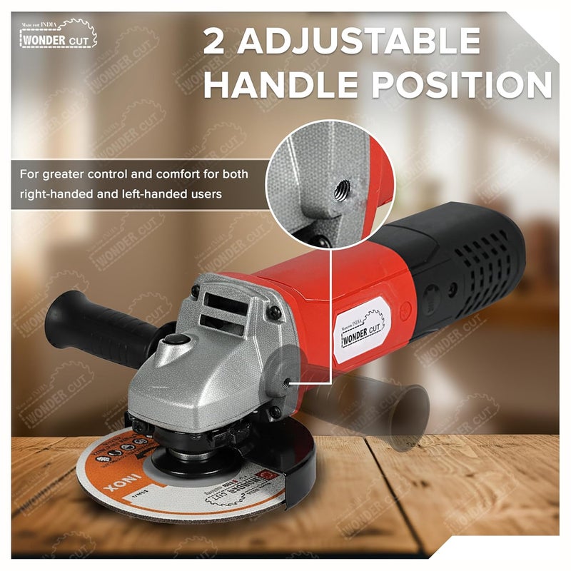 WONDERCUT Angle Grinder WC-AG810-R, 950W Heavy Duty, Copper Armature, Disc Dia 100mm, 11000 RPM with Cutting Wheel and Guard - Image 5