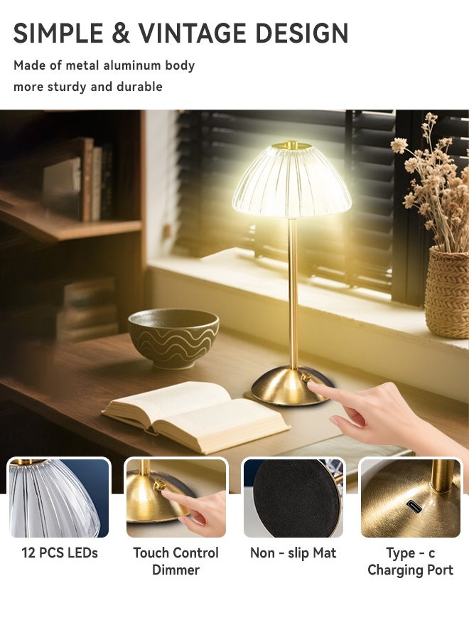 مصابيح طاولة قابلة لإعادة الشحن عبر USB مع تحكم باللمس بجانب السرير - 3 أوضاع تغيير الألوان، تصميم معدني عصري بسيط، إضاءة جو عتيقة لغرفة النوم، إضاءة ليلية، فكرة هدية (15 × 15 × 32 سم) - Image 3