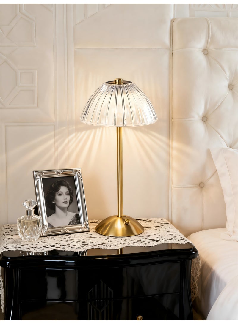 مصابيح طاولة قابلة لإعادة الشحن عبر USB مع تحكم باللمس بجانب السرير - 3 أوضاع تغيير الألوان، تصميم معدني عصري بسيط، إضاءة جو عتيقة لغرفة النوم، إضاءة ليلية، فكرة هدية (15 × 15 × 32 سم) - Image 1