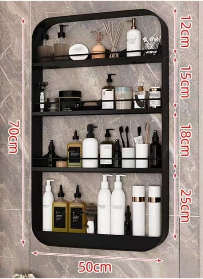 Kutis - 1-Piece 4 Tier Bathroom Wall Mounted  Rack Wall Mounted Shelving Shower Storage Organizer Shelf Carbon Steel Material Black 50 x 70 x 8 Centimeter - Image 1