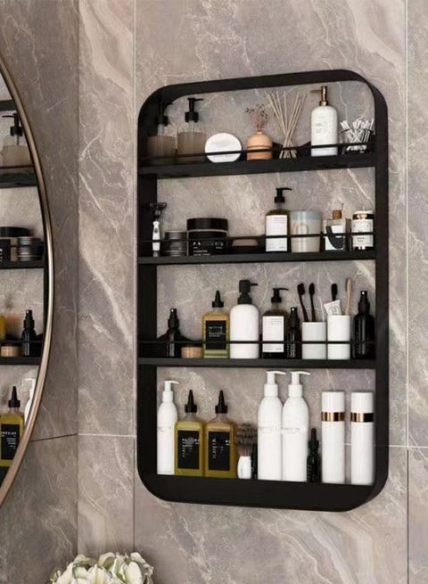1-Piece 4 Tier Bathroom Wall Mounted  Rack Wall Mounted Shelving Shower Storage Organizer Shelf Carbon Steel Material Black 50 x 70 x 8 Centimeter