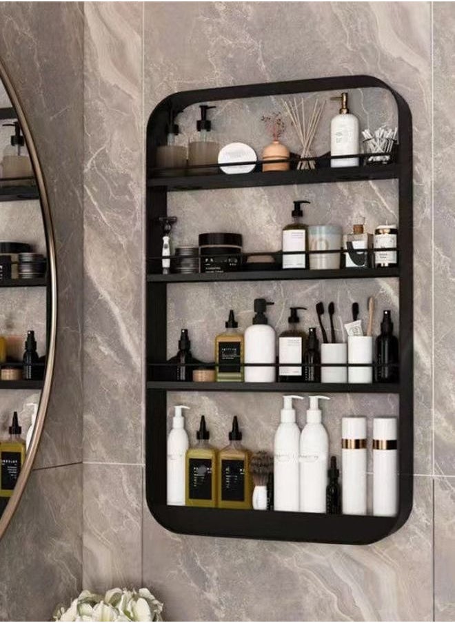 Kutis - 1-Piece 4 Tier Bathroom Wall Mounted  Rack Wall Mounted Shelving Shower Storage Organizer Shelf Carbon Steel Material Black 50 x 70 x 8 Centimeter - Image 1