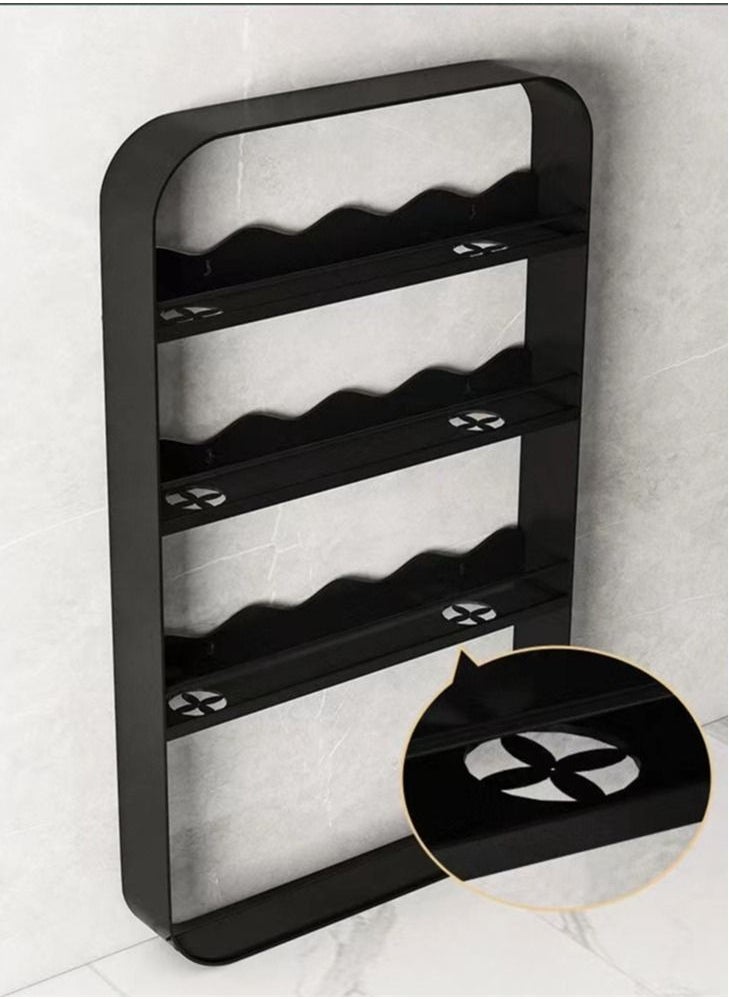 Kutis - 1-Piece 4 Tier Bathroom Wall Mounted  Rack Wall Mounted Shelving Shower Storage Organizer Shelf Carbon Steel Material Black 50 x 70 x 8 Centimeter - Image 1