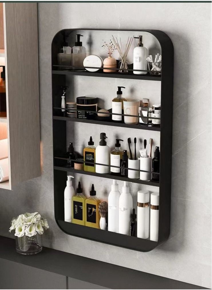Kutis - 1-Piece 4 Tier Bathroom Wall Mounted  Rack Wall Mounted Shelving Shower Storage Organizer Shelf Carbon Steel Material Black 50 x 70 x 8 Centimeter - Image 1