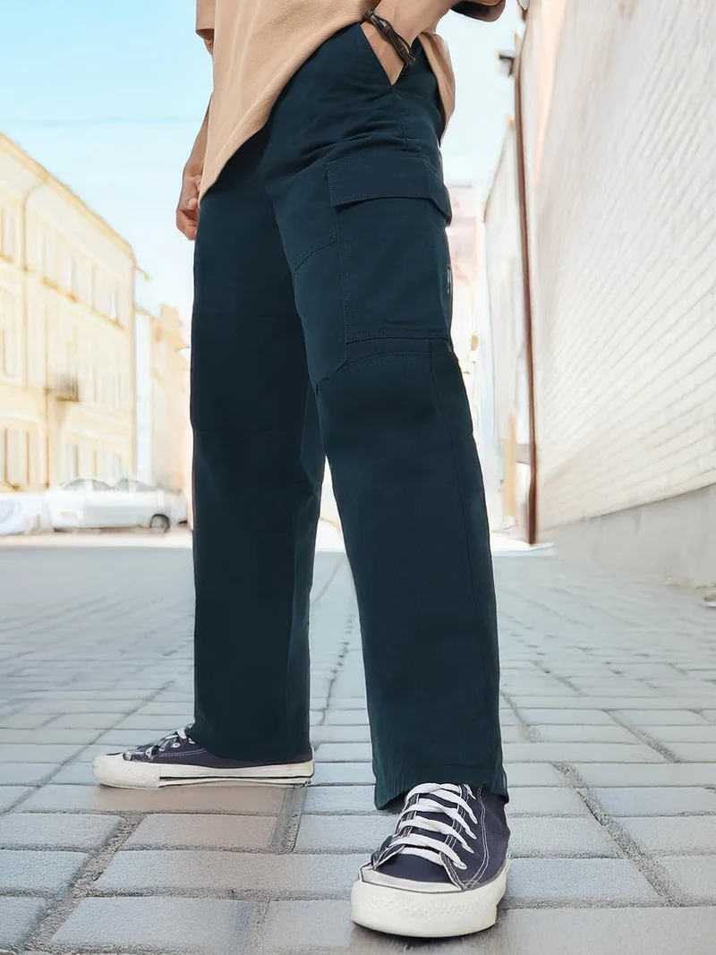 Urbano Fashion Men's Navy Loose Baggy Fit Solid Cargo Chino Pant with 6 Pockets Non-Stretchable