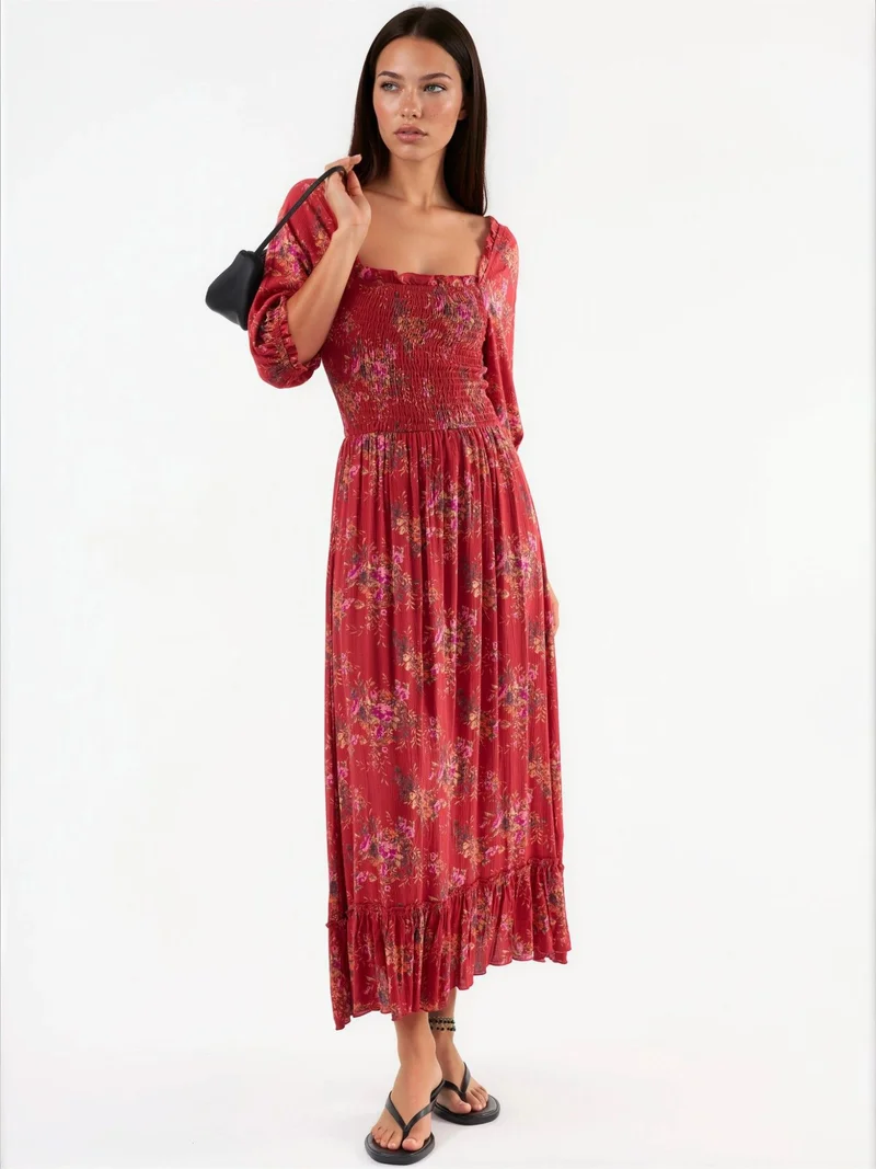 Busem BUSEM Floral Square Collar Midi Dress