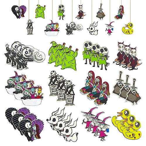 zhcoy 37 PCs Halloween Christmas Nightmare Ornaments Halloween Christmas Nightmare Wooden Hanging Ornament DecorationHalloween Witch Pumpkin Nightmare Theme Party Decor Halloween Party Supplies - Image 1