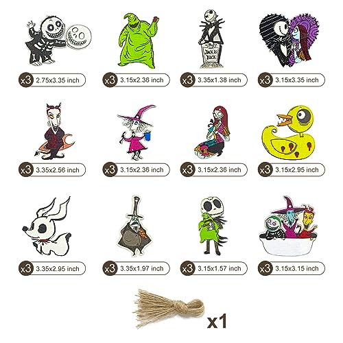 zhcoy 37 PCs Halloween Christmas Nightmare Ornaments Halloween Christmas Nightmare Wooden Hanging Ornament DecorationHalloween Witch Pumpkin Nightmare Theme Party Decor Halloween Party Supplies - Image 3