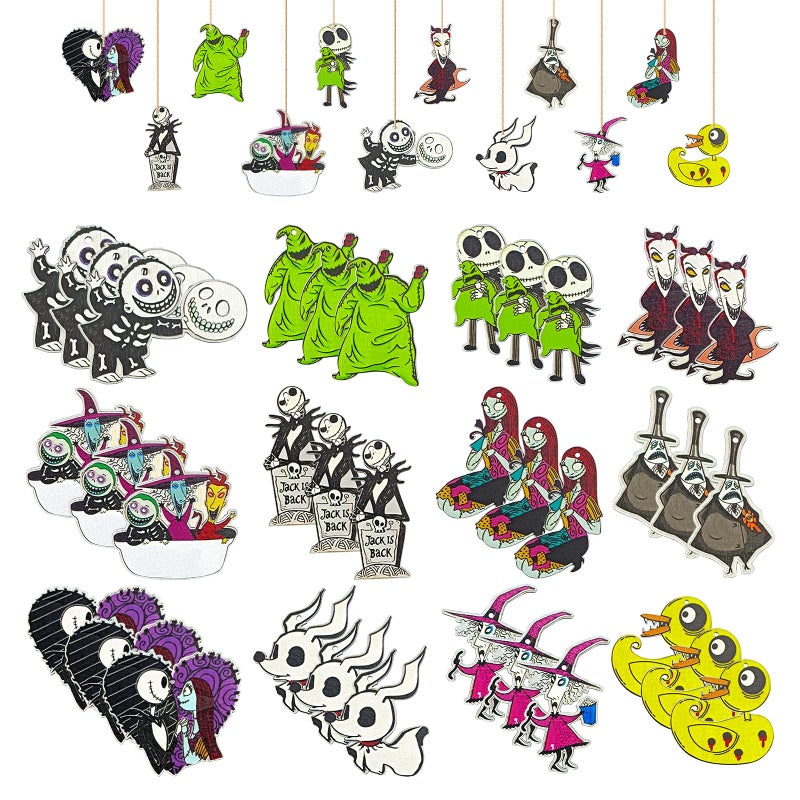 zhcoy 37 PCs Halloween Christmas Nightmare Ornaments Halloween Christmas Nightmare Wooden Hanging Ornament DecorationHalloween Witch Pumpkin Nightmare Theme Party Decor Halloween Party Supplies - Image 2