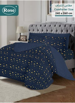 Rose ROSE Flory Luxury with Stars Design Comforter, Made of Premium Microfiber, Set of 6 pieces, Soft Lightweight, King size 260x240 cm, Dark Blue  - Image 1
