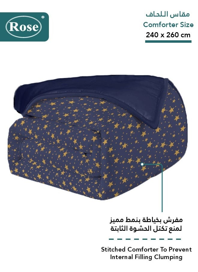 Rose - ROSE Flory Luxury with Stars Design Comforter, Made of Premium Microfiber, Set of 6 pieces, Soft Lightweight, King size 260x240 cm, Dark Blue - Image 1