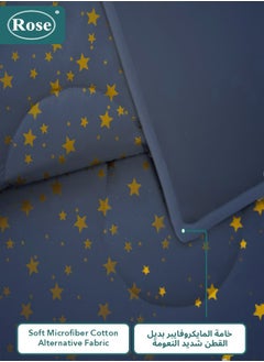 Rose ROSE Flory Luxury with Stars Design Comforter, Made of Premium Microfiber, Set of 6 pieces, Soft Lightweight, King size 260x240 cm, Dark Blue  - Image 5