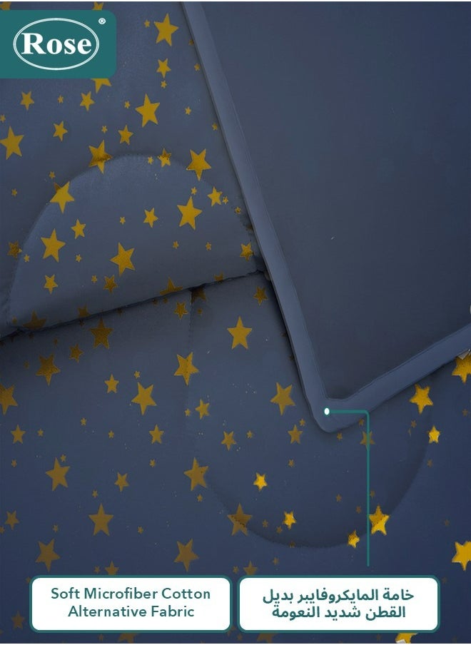 Rose - ROSE Flory Luxury with Stars Design Comforter, Made of Premium Microfiber, Set of 6 pieces, Soft Lightweight, King size 260x240 cm, Dark Blue - Image 1