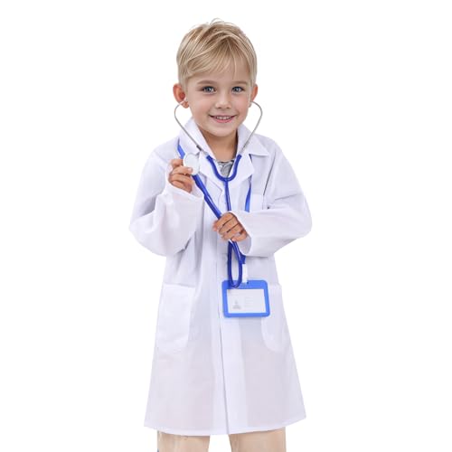 mifengda Doctor Scientist Lab Coat for Kids Children Doctor Costume Dress Up Coat for Boys Girls Halloween Costume Role Play - Image 3