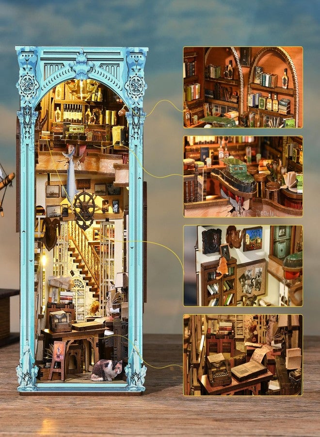CCCDF DIY Book Nook Kit, Miniature Dollhouse Booknook Kit, 3D Wooden Puzzle Bookend Bookshelf Insert Decor with LED Light for Teens and Adults (Hemingway House) - Image 4