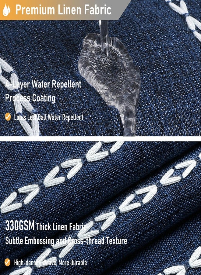 BTTN ستارة حمام BTTN Boho Farmhouse - طقم ستارة حمام من قماش الكتان الريفي المتين المخطط مع شرابة، ستائر حمام قماشية عتيقة الطراز بوهيمية للحمام، أزرق داكن، 72 بوصة عرض × 78 بوصة طول - Image 4